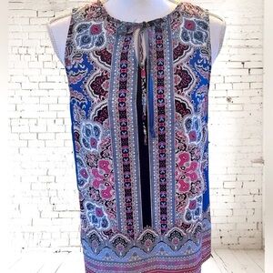 Cynthia Rowley, pink and blue Paisley top, size small
